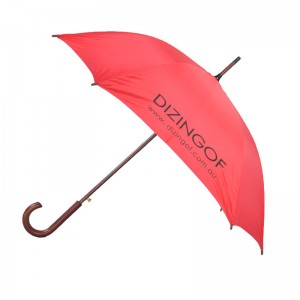 Auto open Red pongee fabric wooden J handle Straight Square shape Umbrella manufacturer