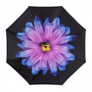 Stock Custom Double Layer Inside Out C Shape Handle Flower  inverted/ Reverse Umbrella