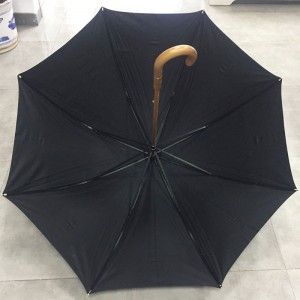 High quality large size double ribs wooden shaft straight umbrella with curved wooden handle Black cotton canopy Parasol Umbrella Factory price direct
