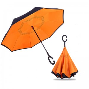 Inverted Umbrella, Self-Stand & C-Shape Hook to Free Hands, Reverse Inside Out Folding for Car Driver & Passenger