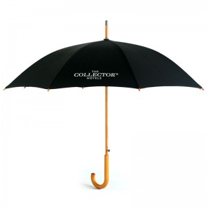 Mens style Classic Black stick straight Automatic Umbrella with WOODEN Crook Handle