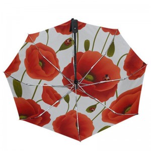 Folding Automatic Red Poppy Flower Ladybug design 3 Folds Auto Open Close Umbrella