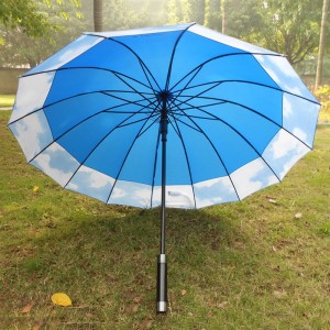 Auto Open Manual Close 190T fabric Waterproof Windproof Sport 16ribs blue straight Umbrella with long handle