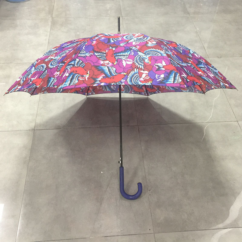 2019 Automatic Open Windproof Rain straight fashion design full color custom printed Birds and Flowers Umbrella for gift