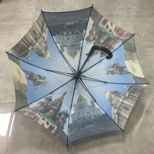 City building printing umbrella Famous castle printing straight umbrella with J wooden handle