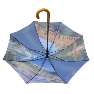 wholesale Top quality Automatic Advertising Creative Design Custom colorful Printing Stick Umbrella with wooden handle