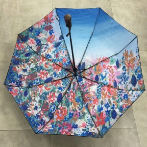 New auto open and auto colose double canopy custom 3 fold umbrella with inside layer colorful printing High quality fold umbrella distributor wholesaler