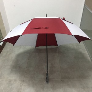 100% quality hot selling cheap Red and white color double canopy strorm windproof Stockschirm voll Fiberglas golf Regenschirm für-Damen-und-Herren (2-Personen large size)