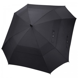Wholesale high quality 62 Inch Arc Black pongee fabric Custom windproof Vented Square Golf Umbrella double canopy