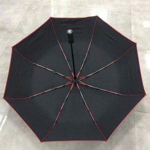 Fully automatic open windproof travel folding umbrella for BMW Car brand Portable Lightweight Umbrella Men’s Ladies with plastic wheel handle (Red fibergalss frame)