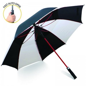 Top quality windproof red fibergalss ribs umbrella Professional custom fabric white and black golf umbrella manufacturer from China