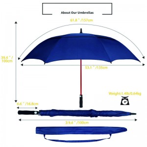 62 Inch Extra Large Vented Auto Open golf Umbrella Long Umbrella blue, Durable and Strong Enough for the Fierce Wind and Heavy Rain, Classic Blue Style with red fibergalss frame Unisex Golf Umbrella in outdoor sun protection