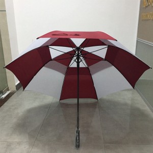 100% quality hot selling cheap Red and white color double canopy strorm windproof Stockschirm voll Fiberglas golf Regenschirm für-Damen-und-Herren (2-Personen large size)