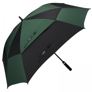 Top quality 62” windproof auto open custom double layers fiberglass large square golf umbrella from China(Green/black)