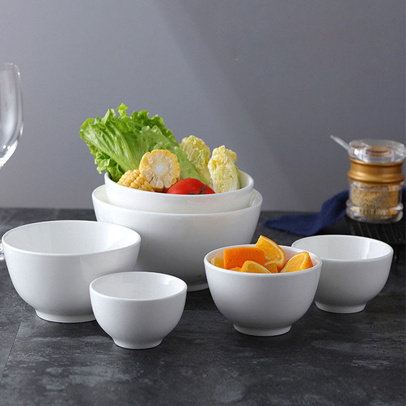 Custom logo restaurant tableware 4/4.5/5/6/7/8/9inch plain white round porcelain dinner rice soup Straight mouth ceramic bowls