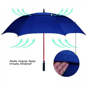 62 Inch Extra Large Vented Auto Open golf Umbrella Long Umbrella blue, Durable and Strong Enough for the Fierce Wind and Heavy Rain, Classic Blue Style with red fibergalss frame Unisex Golf Umbrella in outdoor sun protection