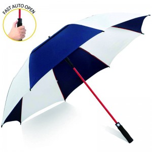 Automatic open white/blue double layers large golf umbrella windproof waterproof red fiberglass umbrella for men women