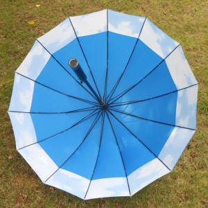 Auto Open Manual Close 190T fabric Waterproof Windproof Sport 16ribs blue straight Umbrella with long handle