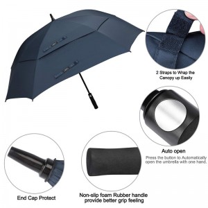 Wholesale Auto open 60inch x8k sun/rain large size straight handle UV protect windproof golf umbrella in sqaure shape