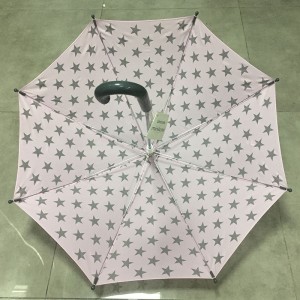 2019 Newest design custom fashion cheap rain pink straight child umbrella manufacturer China with gray color hook plastic handle