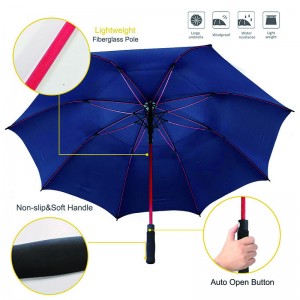 62 Inch Extra Large Vented Auto Open golf Umbrella Long Umbrella blue, Durable and Strong Enough for the Fierce Wind and Heavy Rain, Classic Blue Style with red fibergalss frame Unisex Golf Umbrella in outdoor sun protection