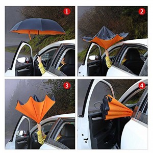 Inverted Umbrella, Self-Stand & C-Shape Hook to Free Hands, Reverse Inside Out Folding for Car Driver & Passenger