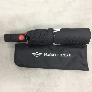 Wholesale Made in China High quality Red fibergalss ribs Auto open close customized printing Portable pocket fold umbrella with Car Logo (BMW)