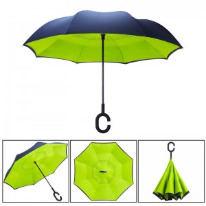 Inverted Umbrella, Umbrella Windproof,Green Reverse Umbrella, Umbrellas for Women with UV Protection, Upside Down Umbrella with C-Shaped Handle