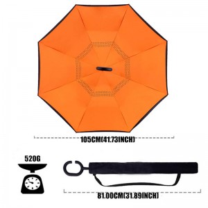 Inverted Umbrella, Self-Stand & C-Shape Hook to Free Hands, Reverse Inside Out Folding for Car Driver & Passenger