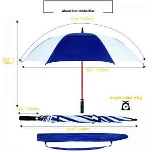 Automatic open white/blue double layers large golf umbrella windproof waterproof red fiberglass umbrella for men women