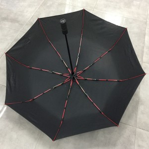 Wholesale Made in China High quality Red fibergalss ribs Auto open close customized printing Portable pocket fold umbrella with Car Logo (BMW)