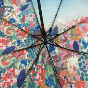 New auto open and auto colose double canopy custom 3 fold umbrella with inside layer colorful printing High quality fold umbrella distributor wholesaler