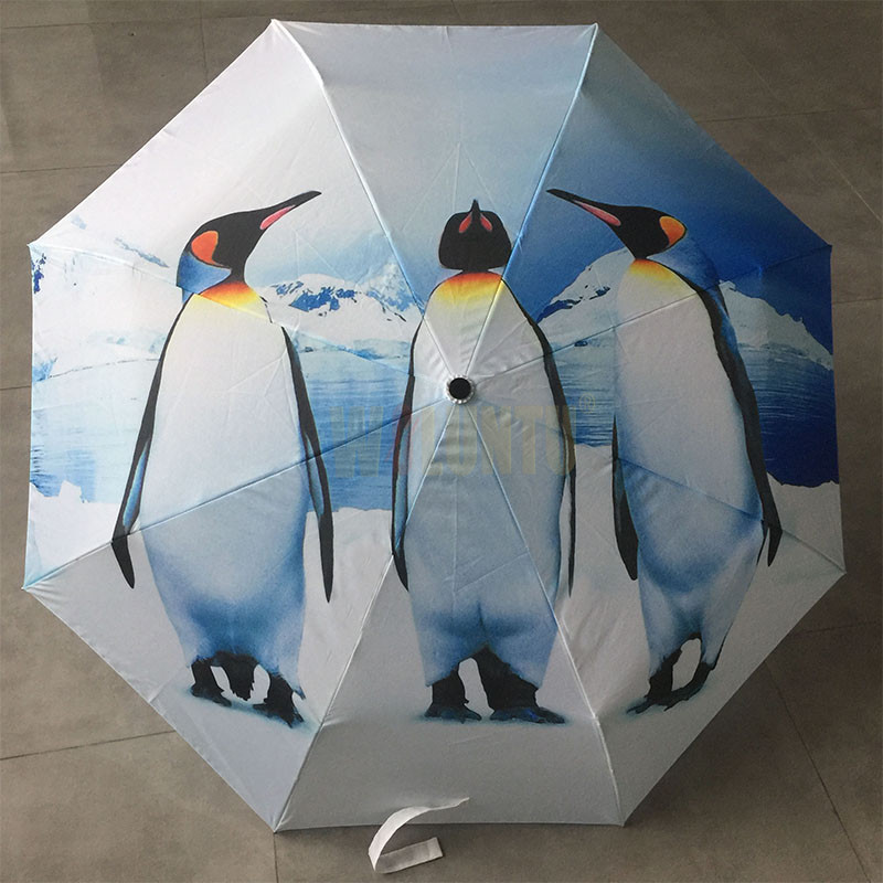 wholesale High Quality Custom OEM Print animal umbrella,New design Auto open/close penguin family fold umbrella penguin kingdom