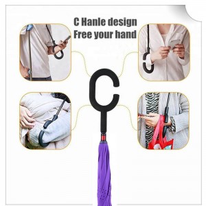 2019 Hot Selling New Products Stock Custom Double Layer Inside Out C Shape Handle inverted Reverse Umbrella