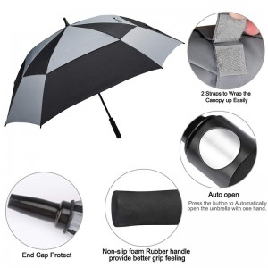 62inch Auto open golf umbrella grey and black double canopy vented square umbrella for sale