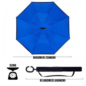 Inverted Umbrella,Double Layer Blue Reverse Umbrella for Car and Outdoor Use by