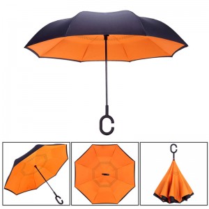 Inverted Umbrella, Self-Stand & C-Shape Hook to Free Hands, Reverse Inside Out Folding for Car Driver & Passenger