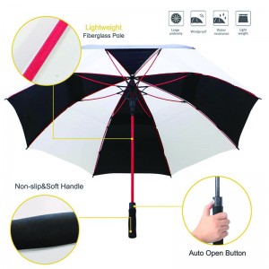 Top quality windproof red fibergalss ribs umbrella Professional custom fabric white and black golf umbrella manufacturer from China