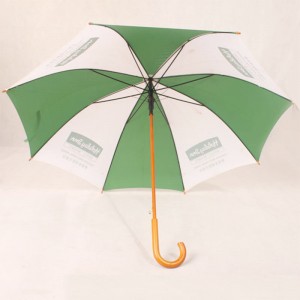 Wholesale 48inch white and green color Custom Printed Wooden Handle striaght Umbrella windproof