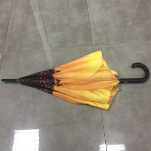 Hot selling cheap custom full color printing nice design straight sunflower umbrella for women in manual wood handle