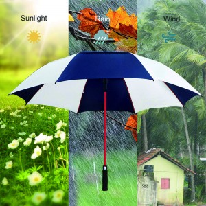 Automatic open white/blue double layers large golf umbrella windproof waterproof red fiberglass umbrella for men women