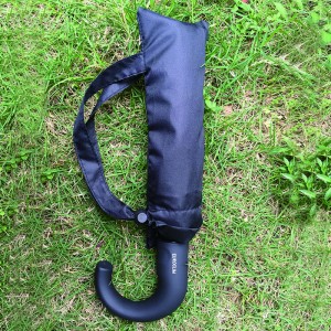 Senior Umbrella J Handle Wind Resistant Black 3 Folding Rain Umbrella for Business Occasion