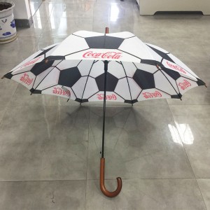 Custom Sport Football Print Umbrella Waterproof wooden handle Umbrella Automatic Open