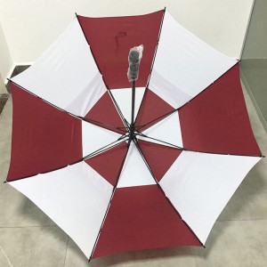 100% quality hot selling cheap Red and white color double canopy strorm windproof Stockschirm voll Fiberglas golf Regenschirm für-Damen-und-Herren (2-Personen large size)