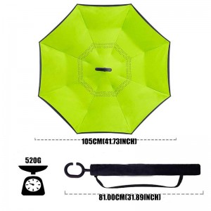 Inverted Umbrella, Umbrella Windproof,Green Reverse Umbrella, Umbrellas for Women with UV Protection, Upside Down Umbrella with C-Shaped Handle