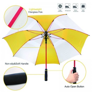 Automatic open windproof 62inch big size custom cheap premium yellow and white golf umbrella for sale